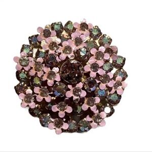 WEISS Brooch Vintage pink petals center stone pink tourmaline